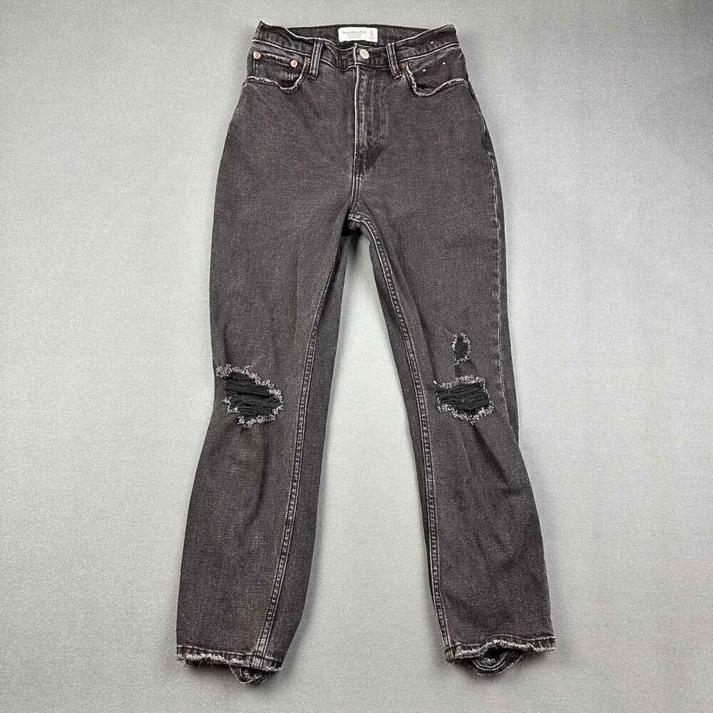 Abercrombie Fitch Curve Love Ultra High Rise Ankle Straight Jean Womens 25 Black